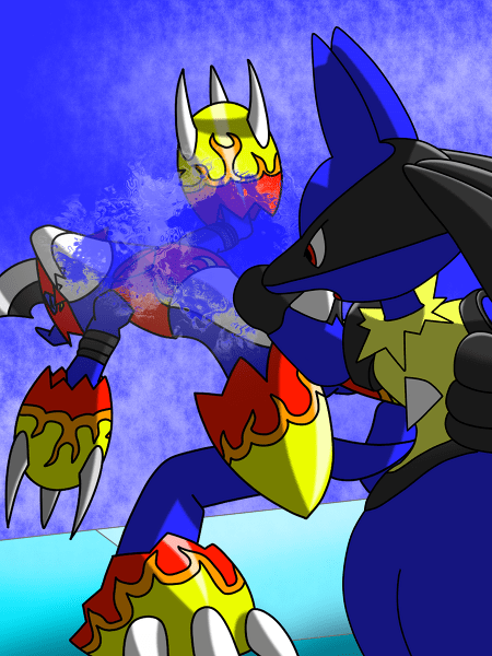 Flamedramon_vs_Lucario