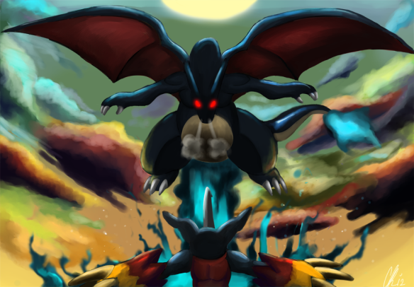 Mega Charizard and Flamedramon