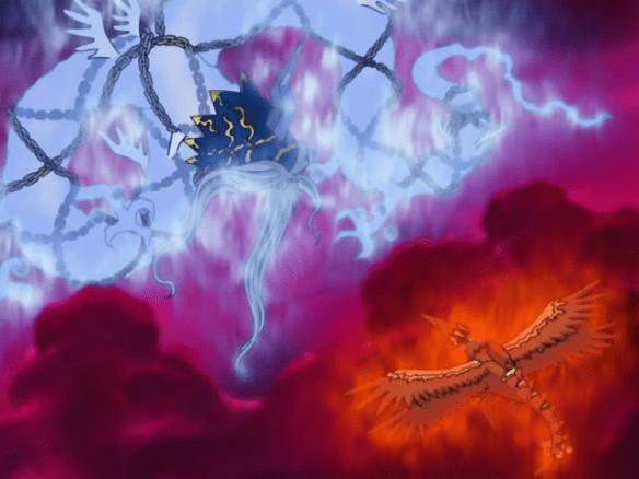 Zhuqiaomon faces off against Azulongmon