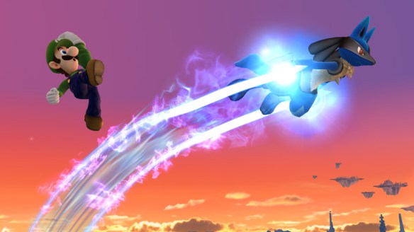 Luigi and Lucario flying